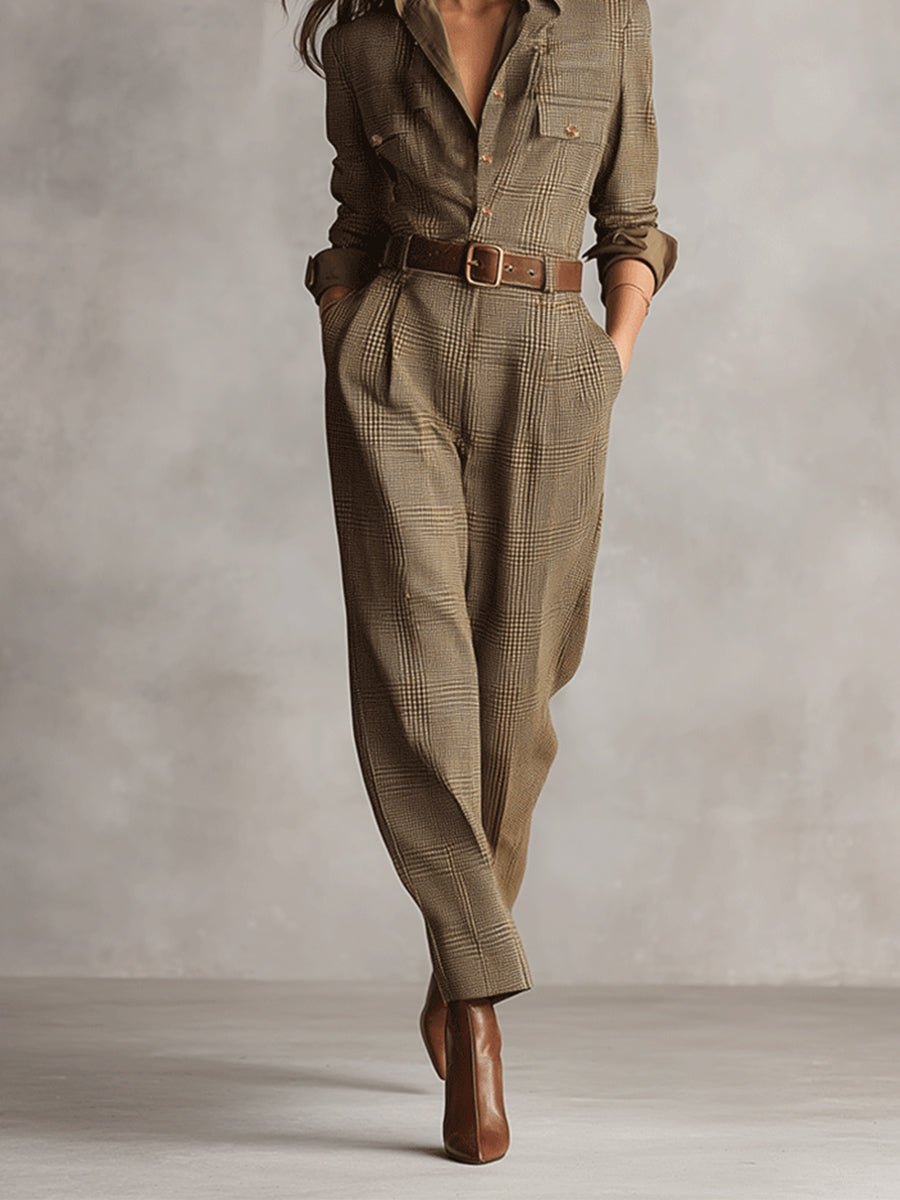 Celia | Combinaison Pantalon à Carreaux avec Détails Sophistiqués