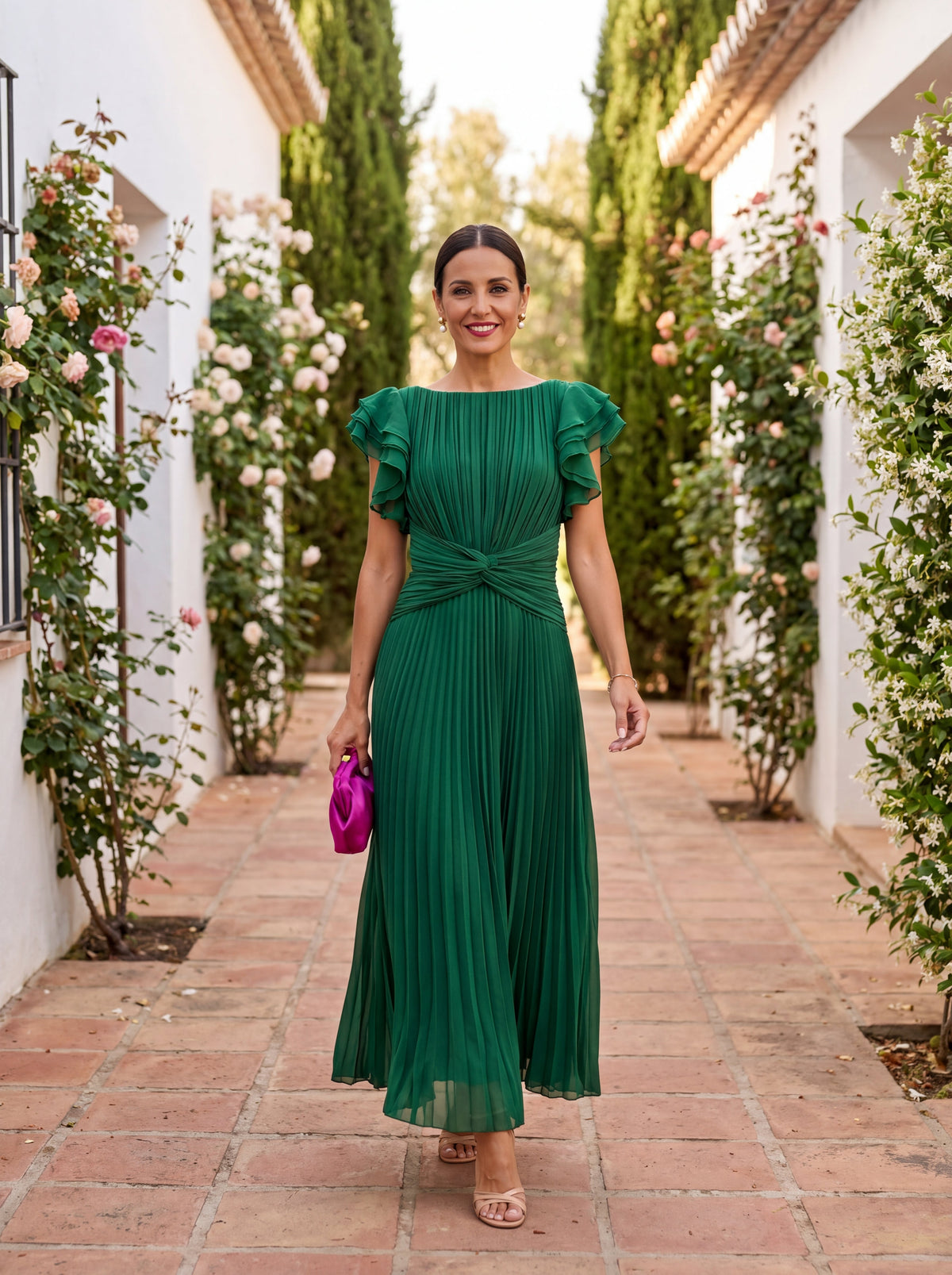 Seraphina | Elegante Maxi Vestido Plisado con Cintura Anudada