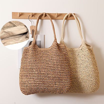 Manuela | Bolsa de Hombro de Paja Trenzada - Natural Claro