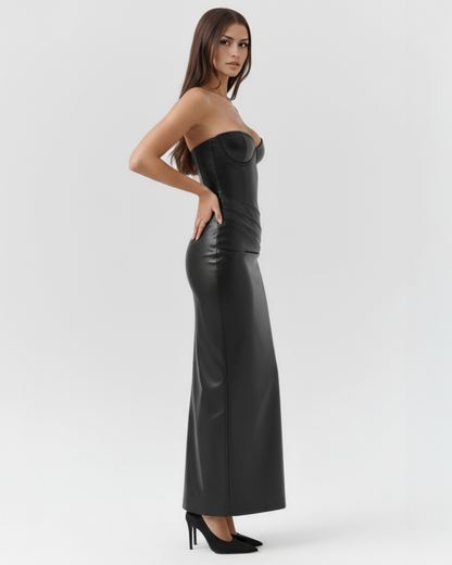 Robe longue effet cuir bustier