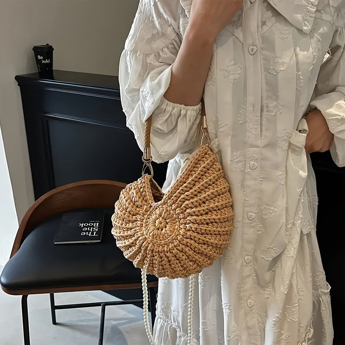 Té | Bolsa Tote Trenzada con Correa de Cadena - Camel