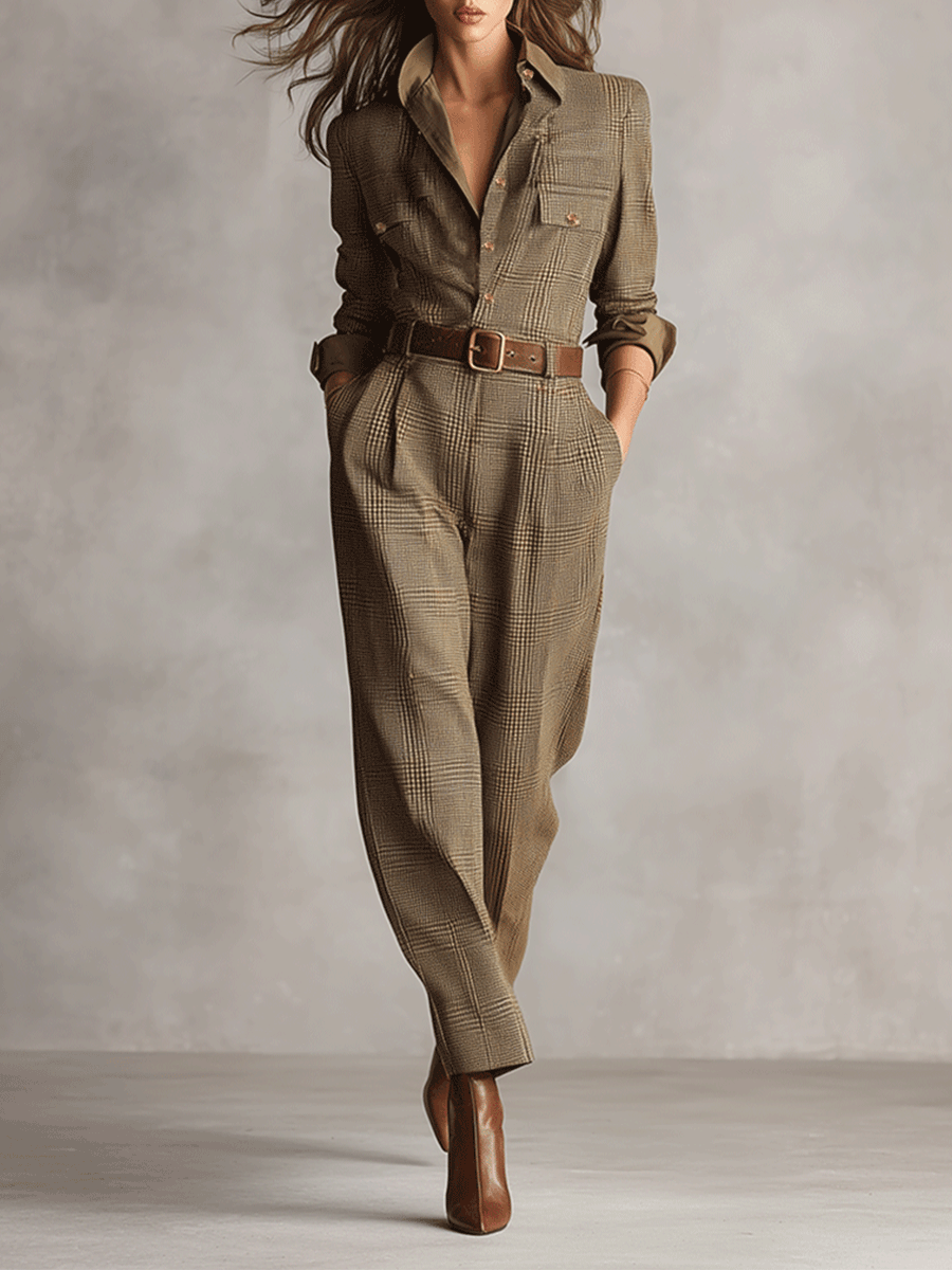 Celia | Combinaison Pantalon à Carreaux avec Détails Sophistiqués