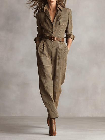 Celia | Combinaison Pantalon à Carreaux avec Détails Sophistiqués