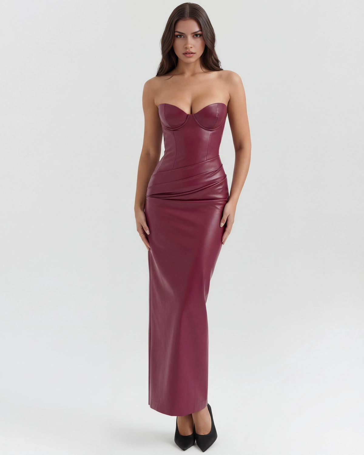 Robe longue effet cuir bustier