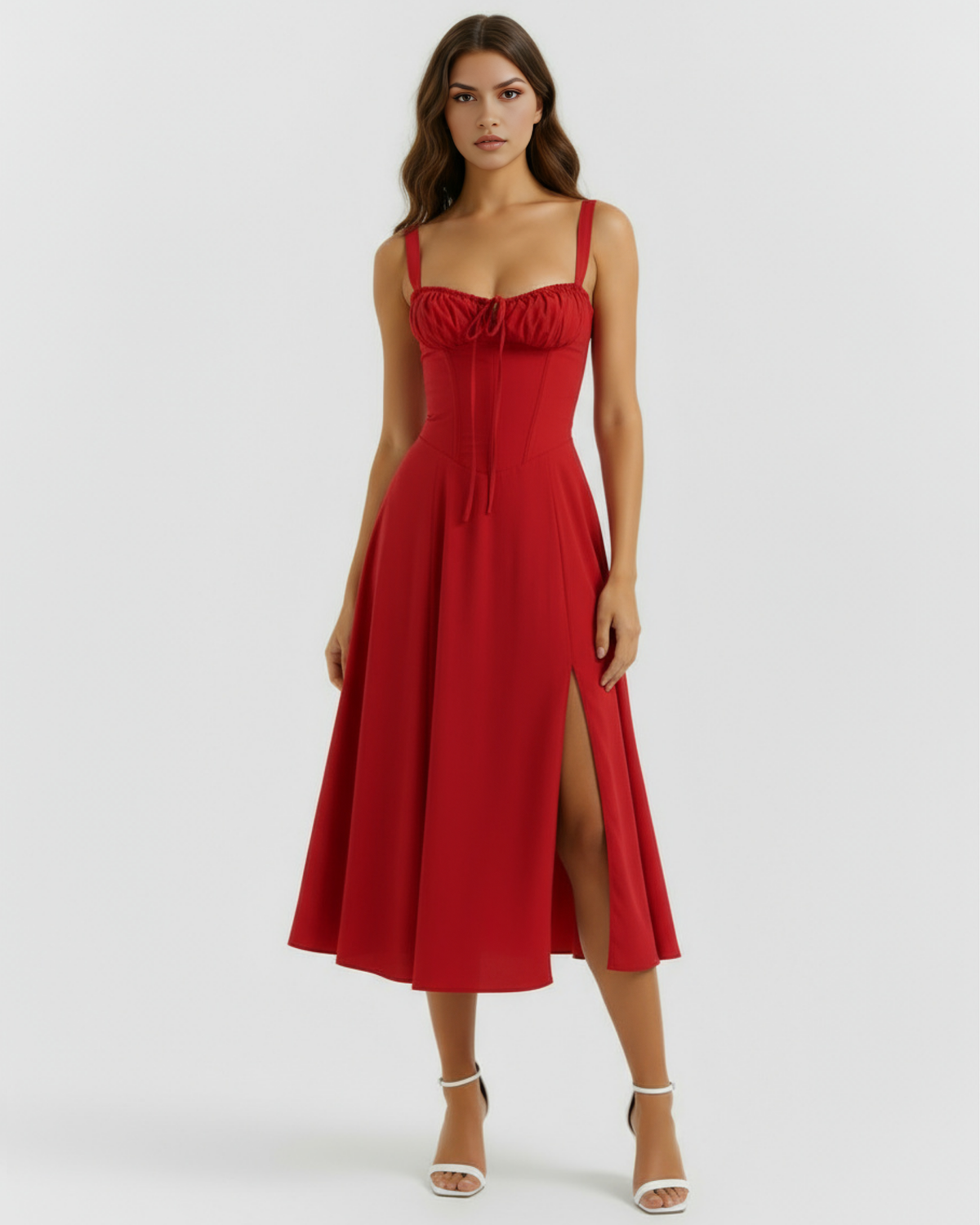 Robe midi corsetée et fendue