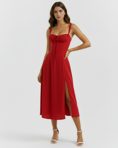 Robe midi corsetée et fendue
