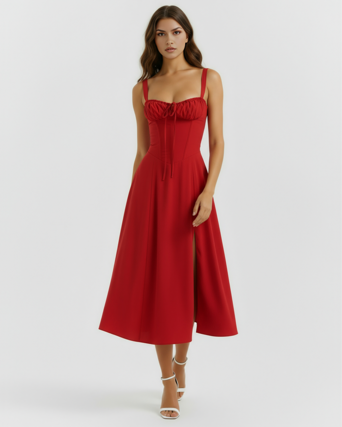 Robe midi corsetée et fendue