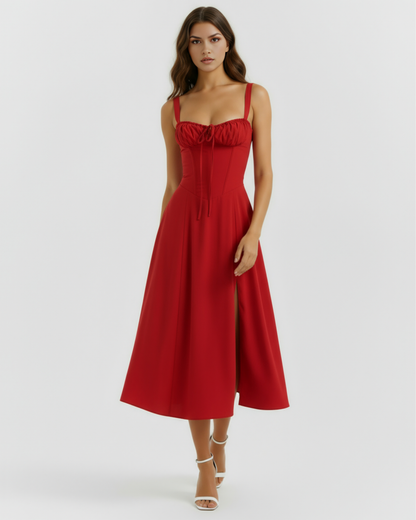 Robe midi corsetée et fendue