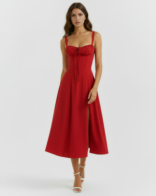 Robe midi corsetée et fendue