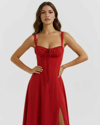 Robe midi corsetée et fendue