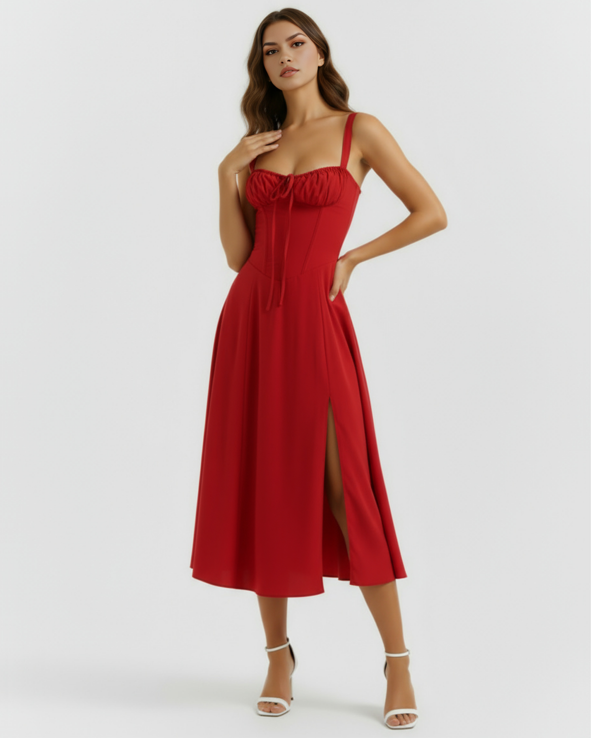 Robe midi corsetée et fendue