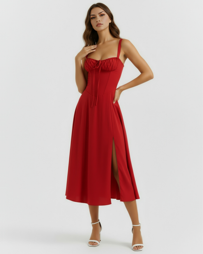 Robe midi corsetée et fendue