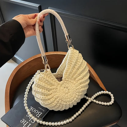 Tamara | Bolsa Tote Trenzada con Correa de Cadena - Blanco Crema