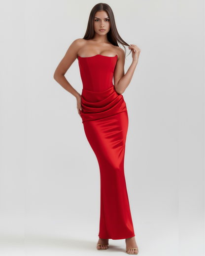 Robe longue satinée bustier