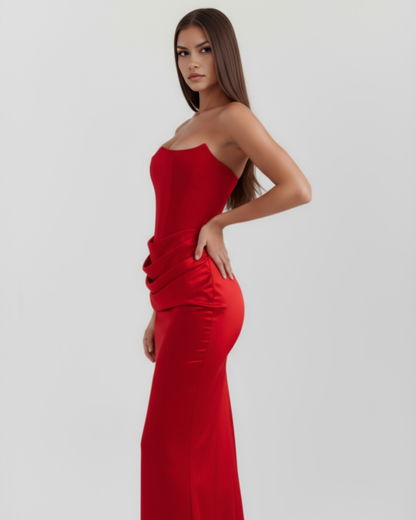 Robe longue satinée bustier