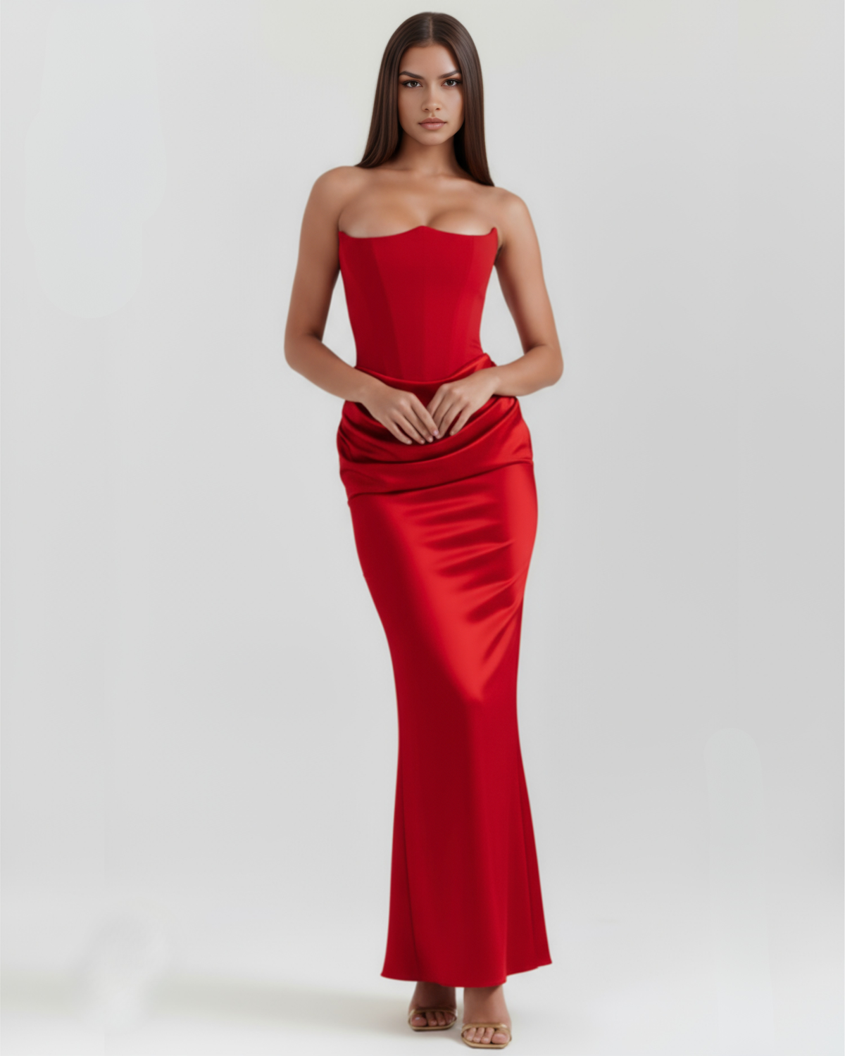 Robe longue satinée bustier