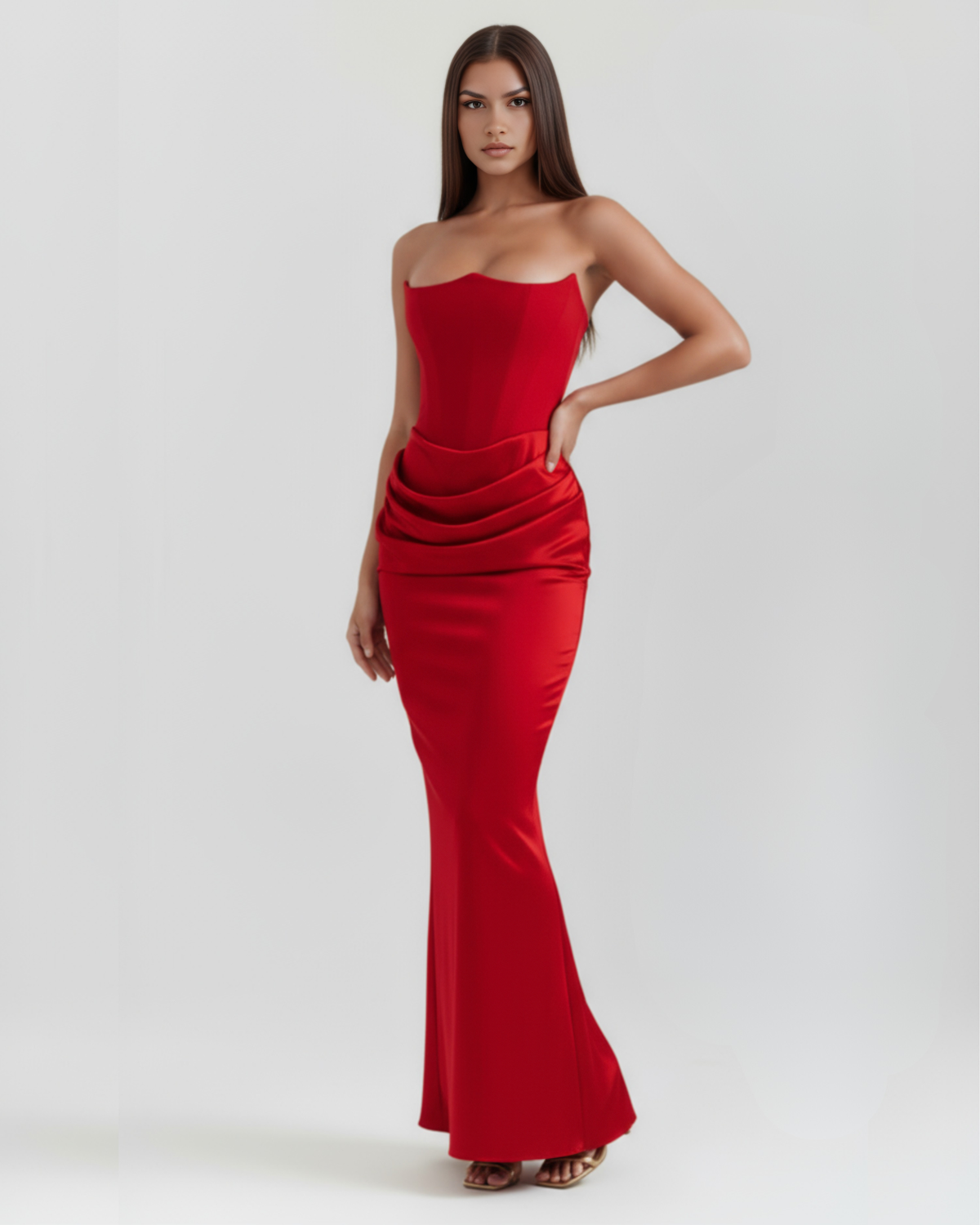 Robe longue satinée bustier