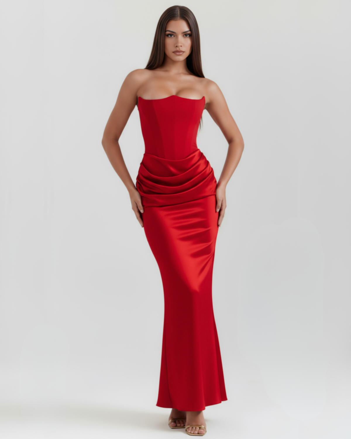 Robe longue satinée bustier