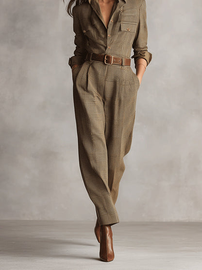 Celia | Combinaison Pantalon à Carreaux avec Détails Sophistiqués
