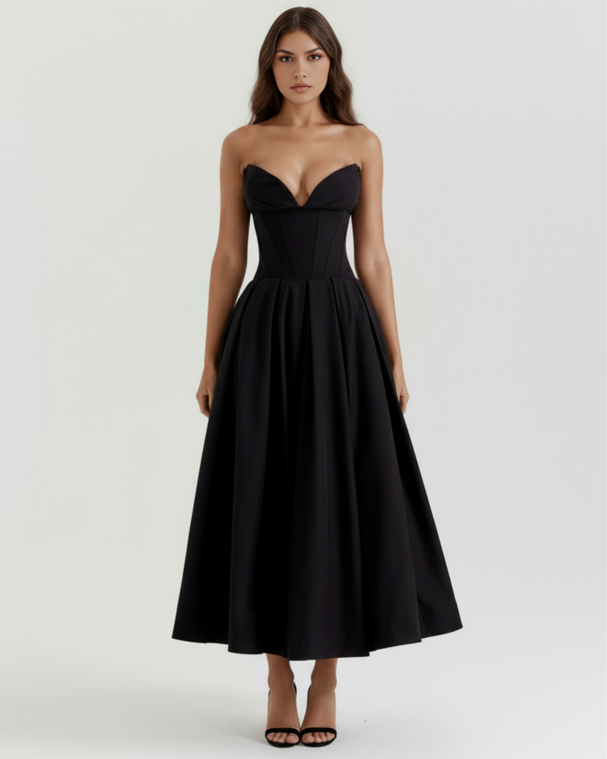 Robe midi bustier à jupe évasée