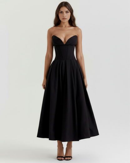 Robe midi bustier à jupe évasée