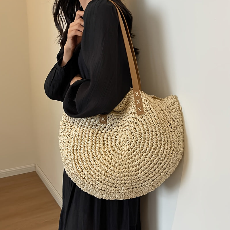 Lisa | Sac Rond en Paille Tressée - Beige