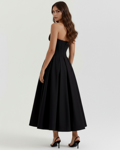 Robe midi bustier à jupe évasée