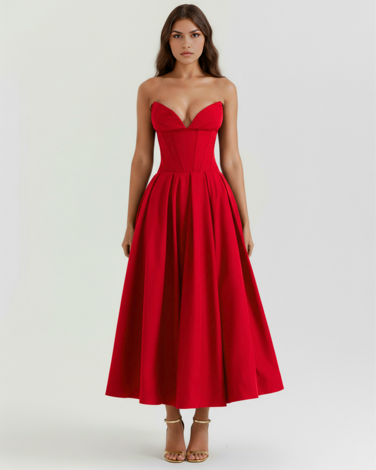Robe midi bustier à jupe évasée