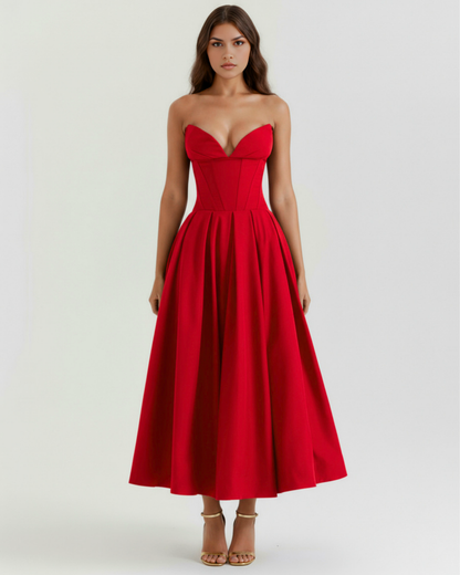 Robe midi bustier à jupe évasée