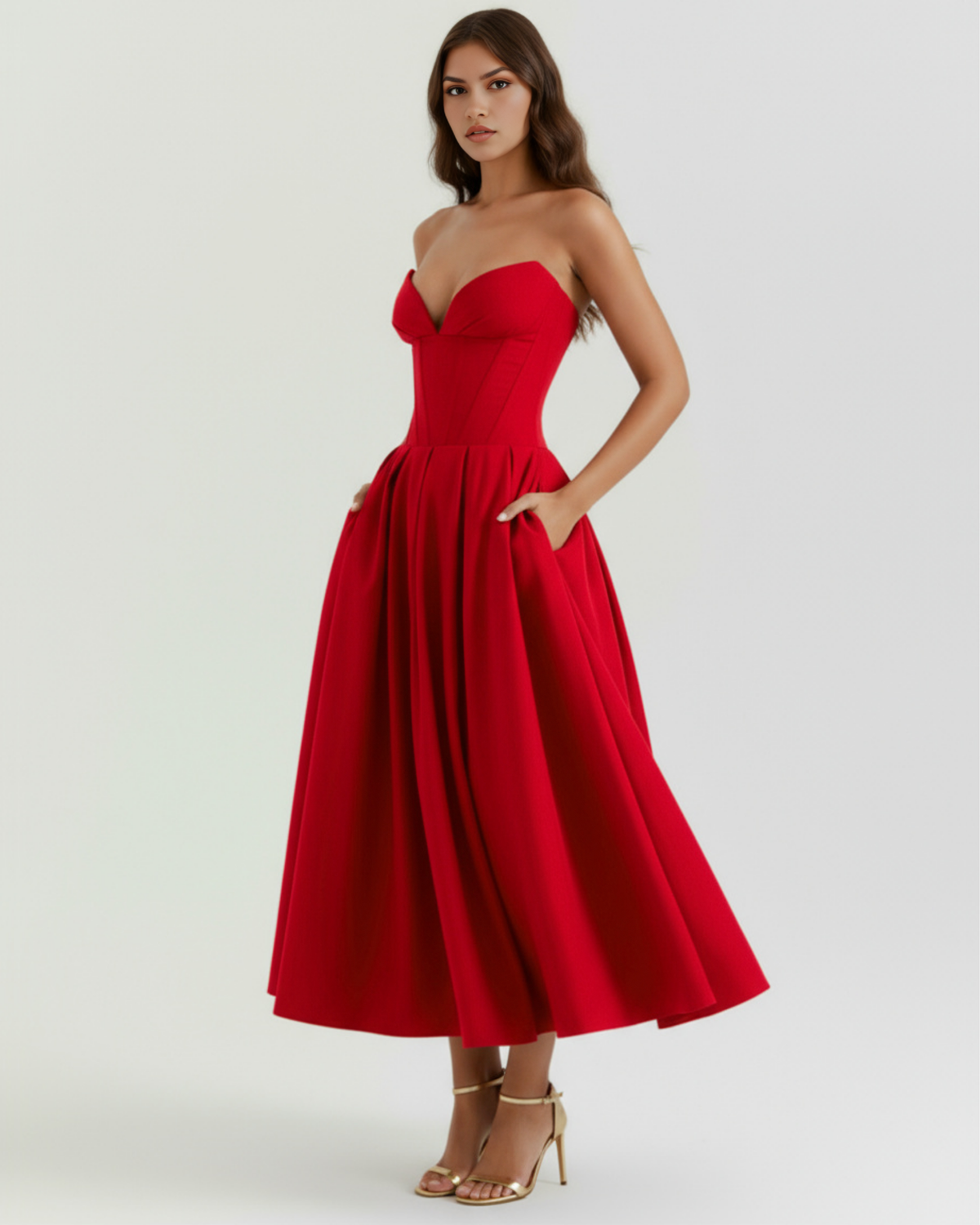 Robe midi bustier à jupe évasée