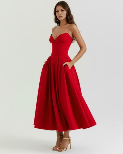 Robe midi bustier à jupe évasée