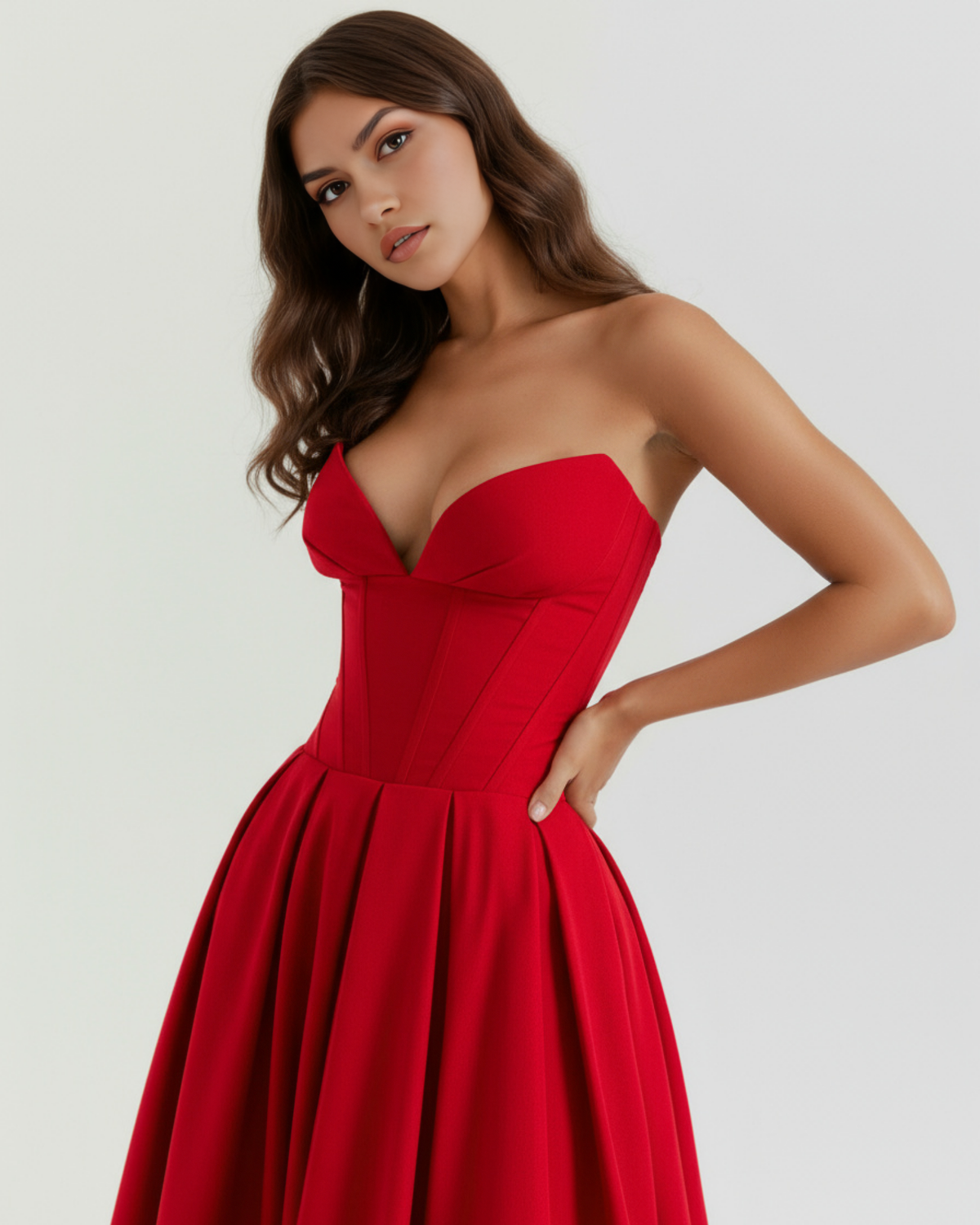 Robe midi bustier à jupe évasée