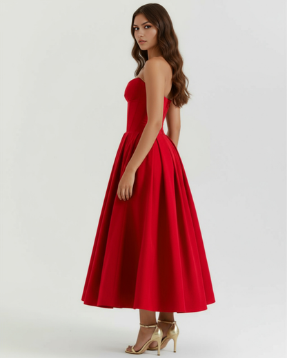 Robe midi bustier à jupe évasée