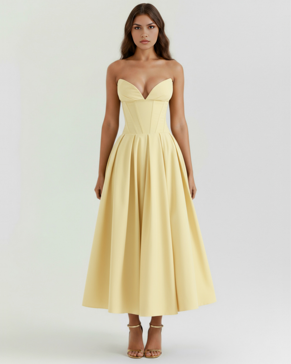 Robe midi bustier à jupe évasée