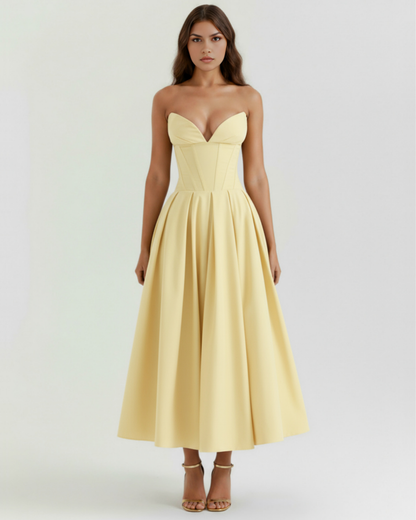 Robe midi bustier à jupe évasée