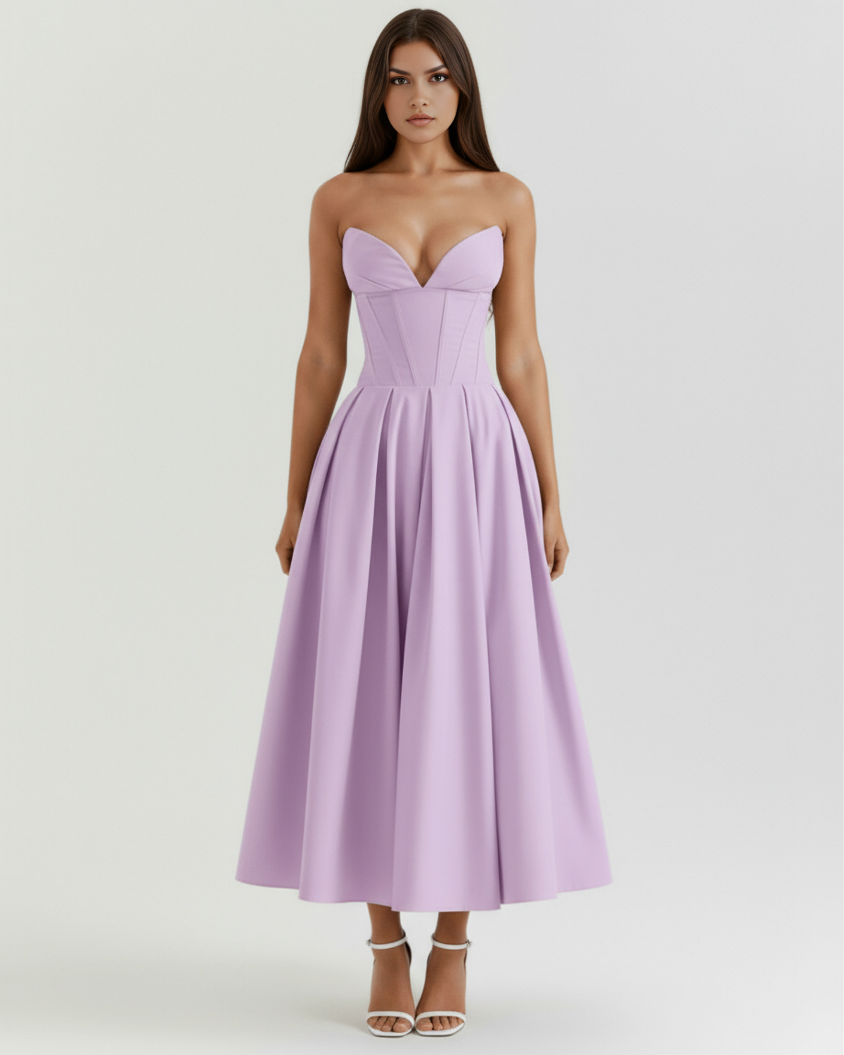 Robe midi bustier à jupe évasée