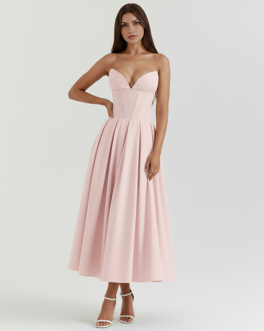 Robe midi bustier à jupe évasée
