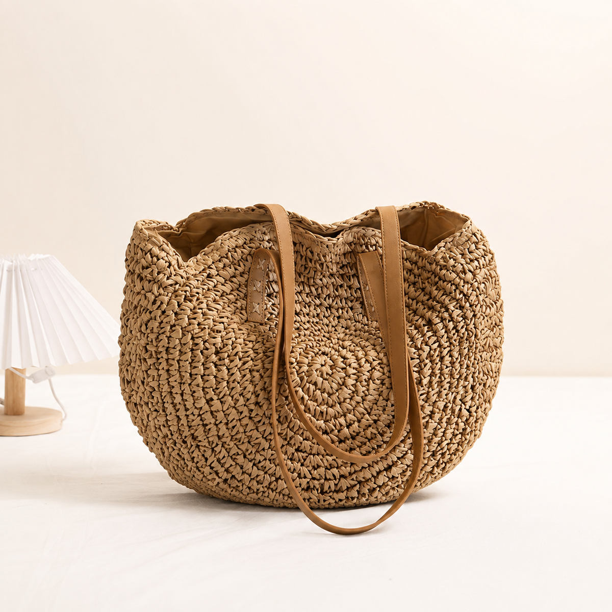 Joli | Sac rond en paille tressée - Noisette