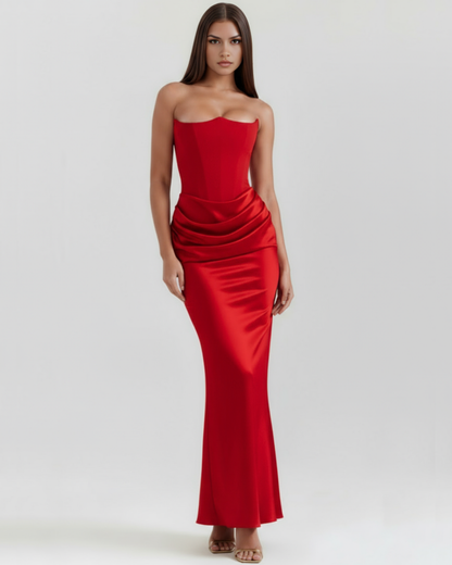 Robe longue satinée bustier