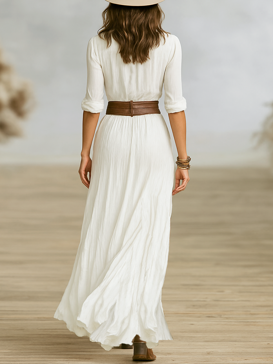 Aurora | Robe longue en lin à col inversé