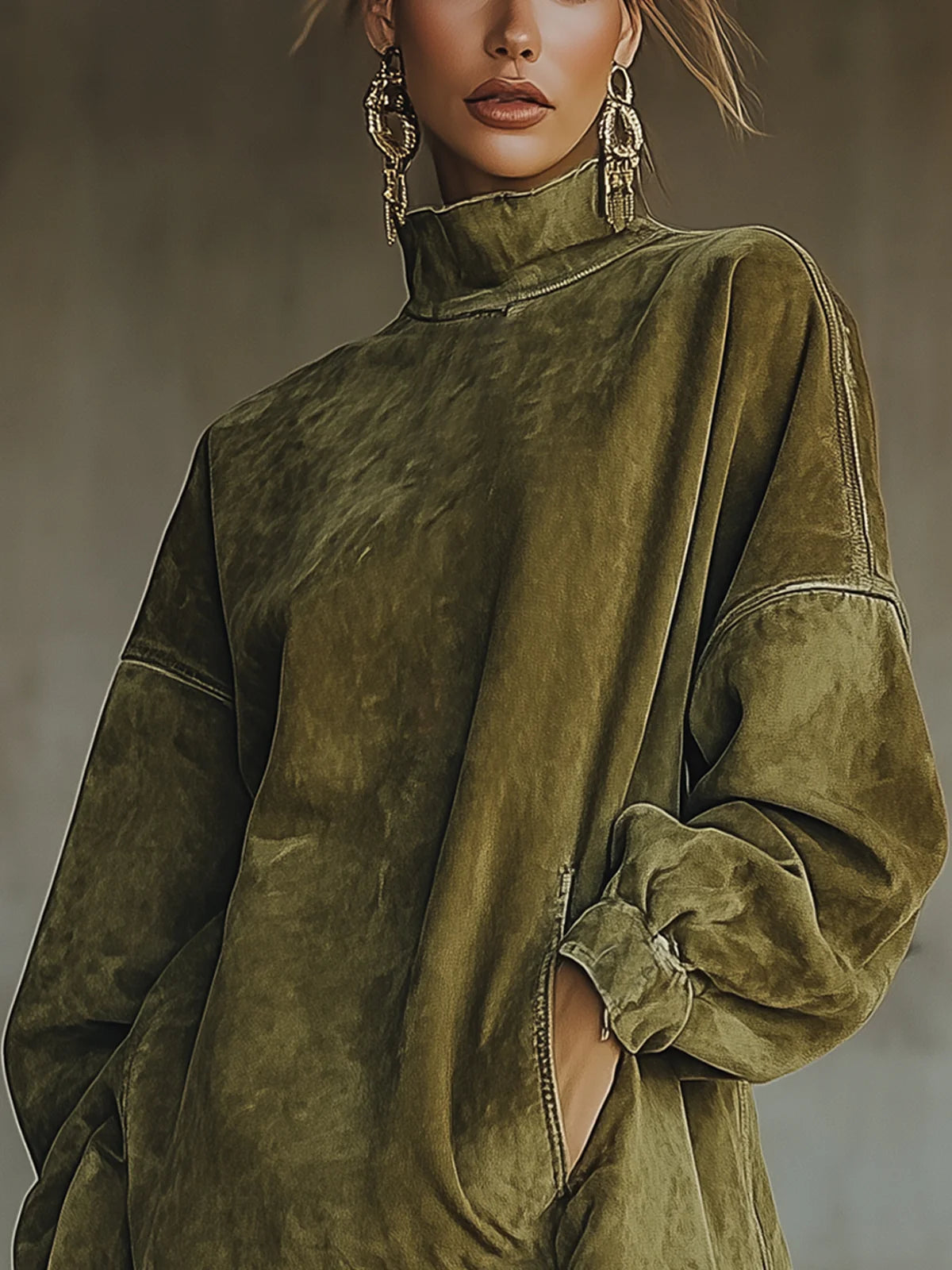 Gabriela | Robe en daim à col roulé et franges