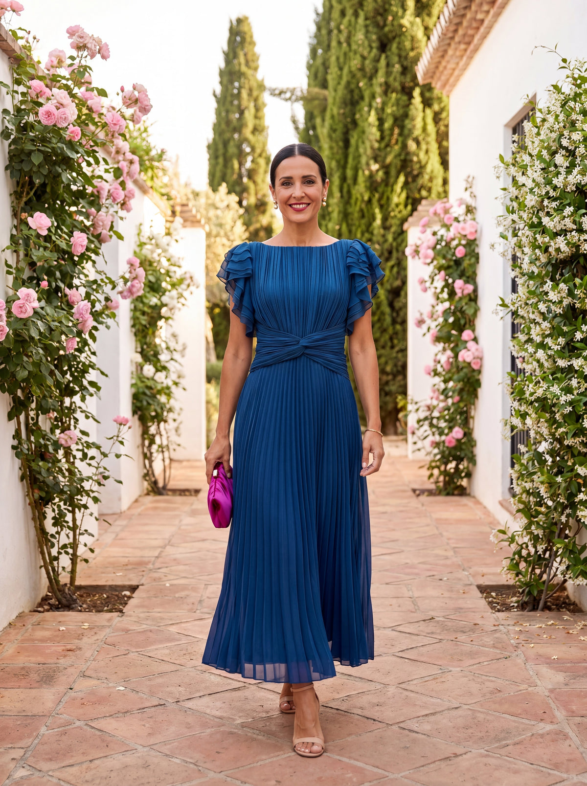 Seraphina | Elegante Maxi Vestido Plisado con Cintura Anudada