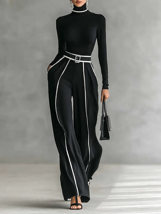 Emma | Ensemble élégant deux pièces col montant et pantalon large