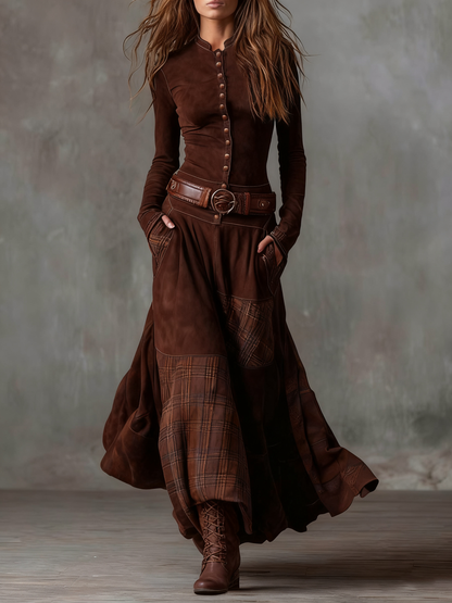 Azucena | Robe longue en daim avec ceinture