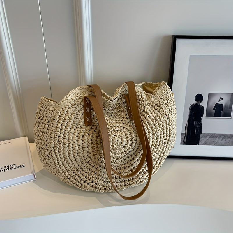 Lisa | Sac Rond en Paille Tressée - Beige