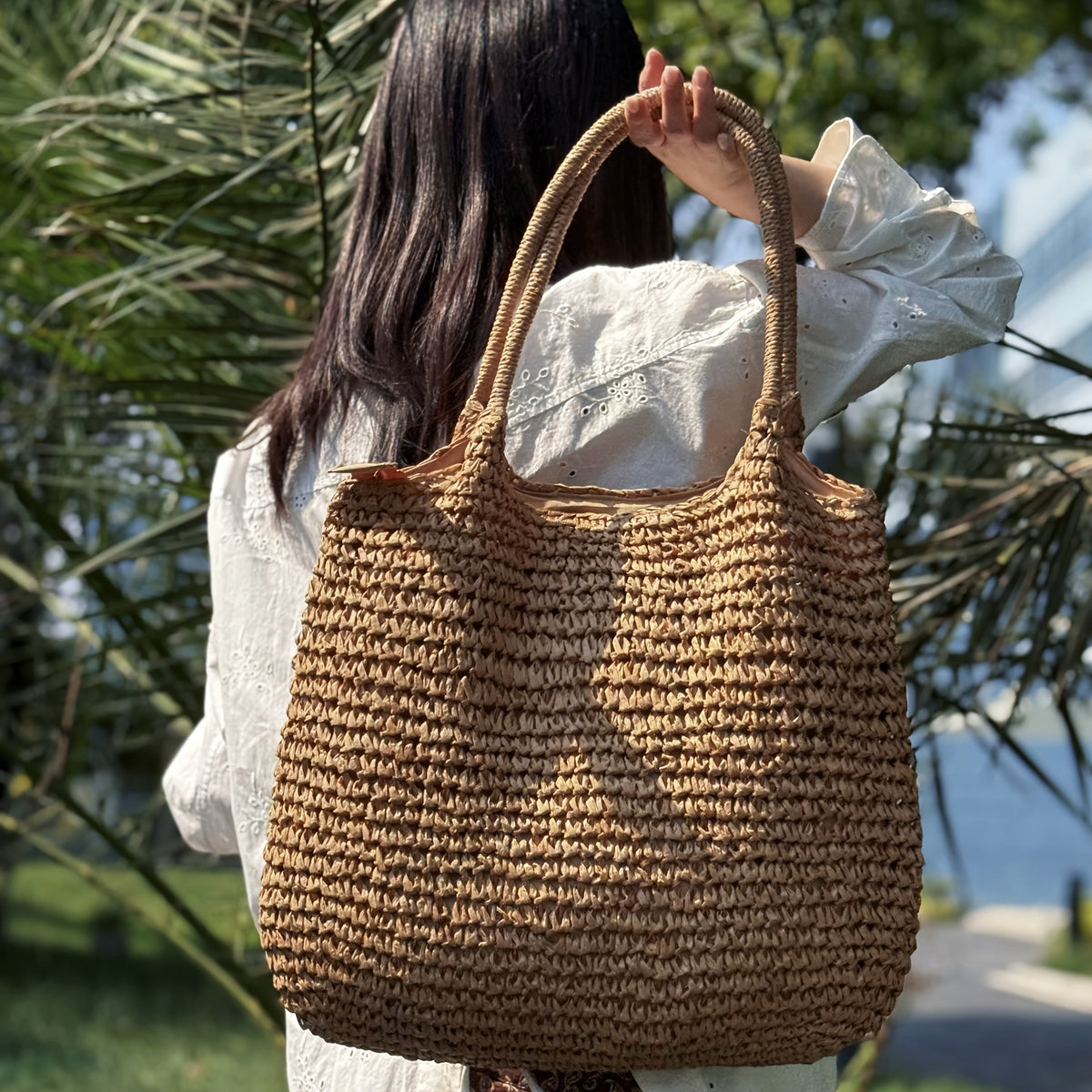 Manuela | Bolsa de Hombro de Paja Trenzada - Natural Claro
