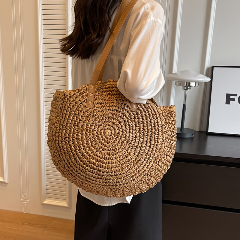 Joli | Sac rond en paille tressée - Noisette