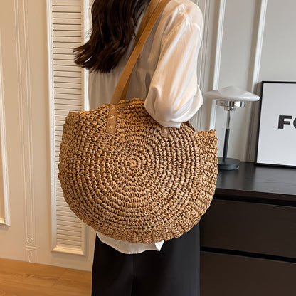 Joli | Sac rond en paille tressée - Noisette