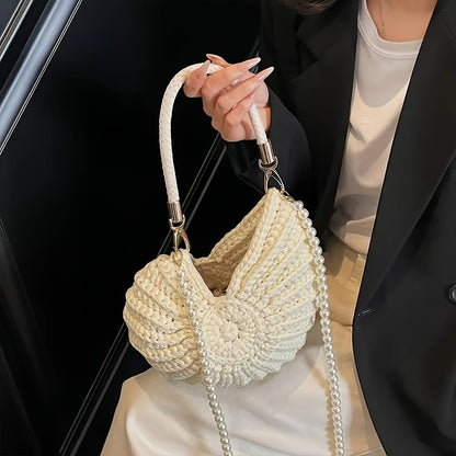 Tamara | Bolsa Tote Trenzada con Correa de Cadena - Blanco Crema