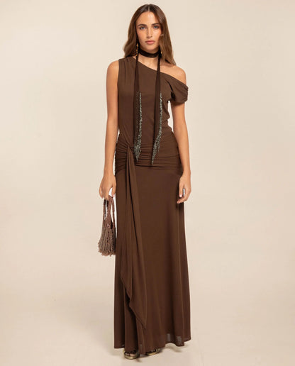 FOULARD À FRANGES · MARRON
